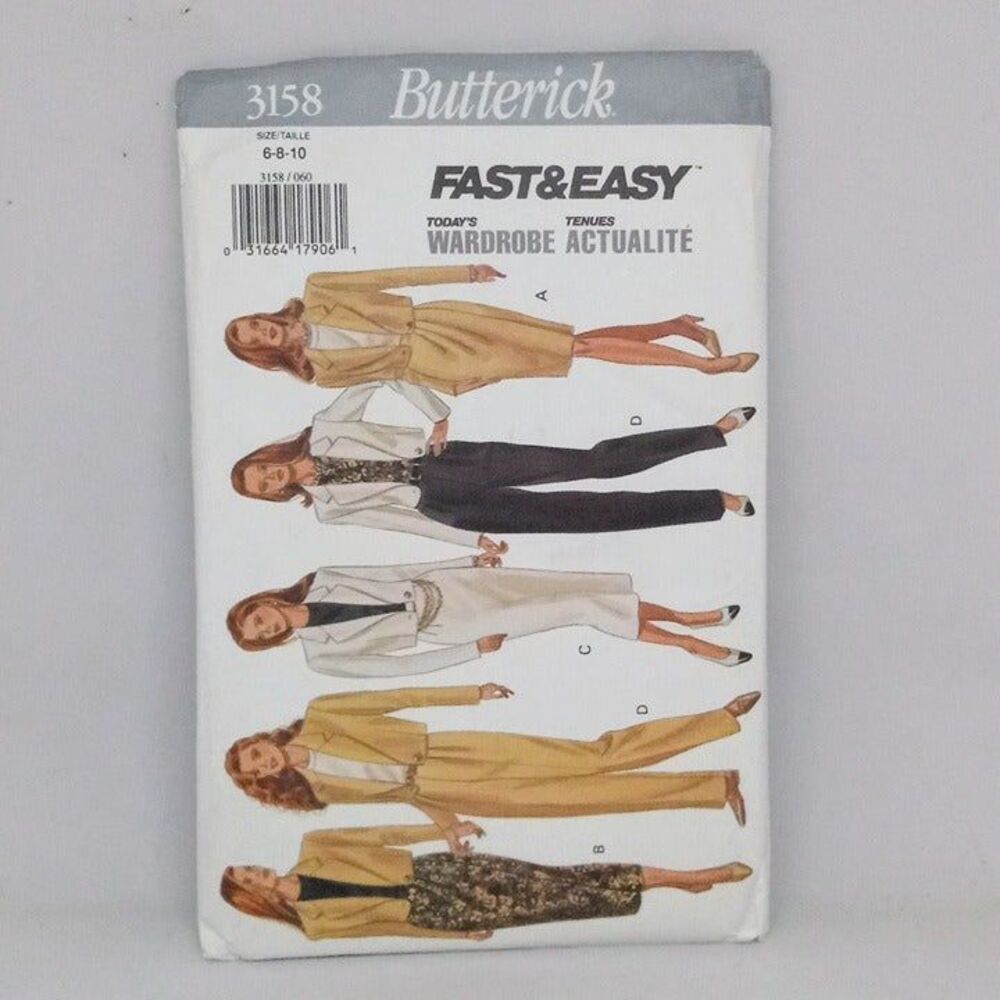 Butterick Sewing Pattern #3158-Size 6-8-10-Fast & Easy Wardrobe-Uncut/F/F-1993